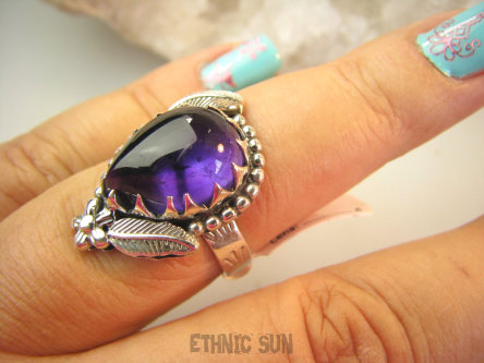 bpe9176 Czarodziejsko Piękny Orientalny Pierścień Pierścionek z Ametystem Ametyst - kamień mądrości r.16 Srebro 925 #