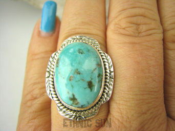 bpe8528 Śliczny OKAZ Pierścień Pierścionek naturalny niebieski TURKUS ARIZONA Turkusy r.18 Srebro 925 #