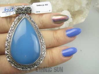 bwe3875 Egzotyczny Duży 25 gramów !!! Zawieszka Wisior KOJĄCY Niebieski Chalcedon Tarczyca (czakra gardła) SREBRO 925 #