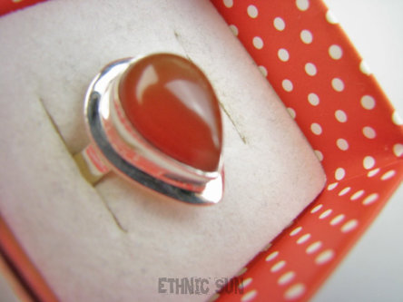 bpe9363 Przepiękny Delikatny Pierścień Pierścionek czerwony ONYKS - regeneruje SERCE, EGZEMY, PAMIĘĆ r.18/ r.19 Srebro 925